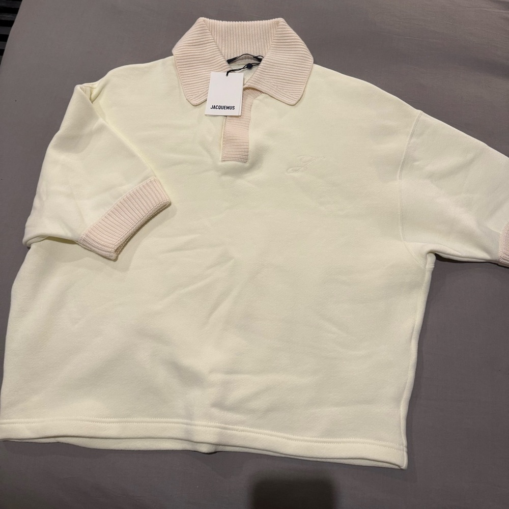 Jacquemus Ivory Ribbed Knit Collar Polo